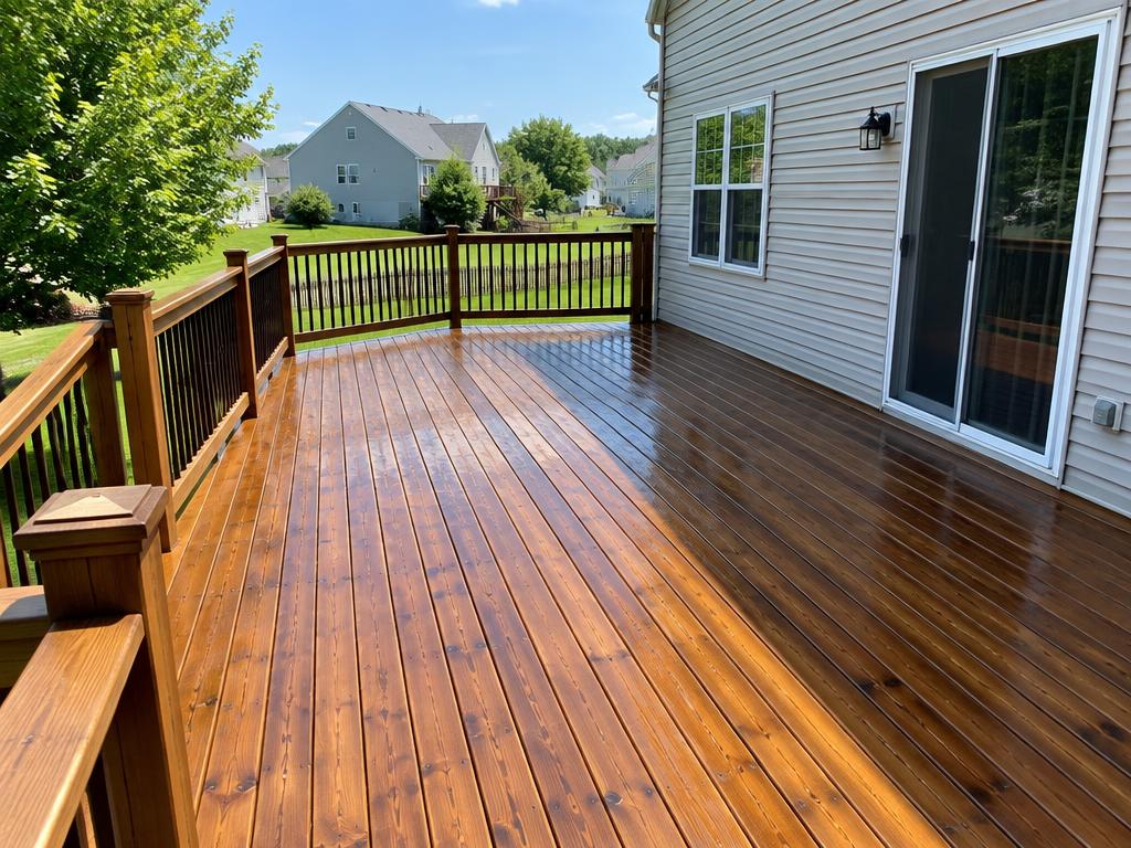 Freshly washed and stained backyard deck